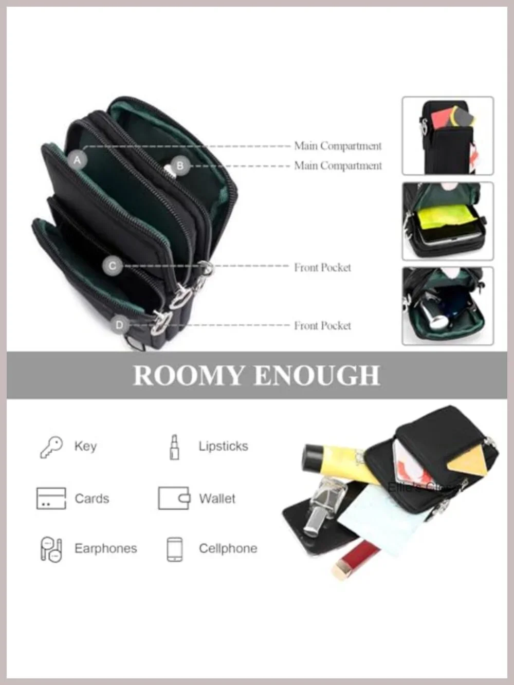 Waterproof Nylon Crossbody Cell Phone Purse with Adjustable Straps